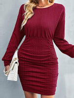 Mini Jurk met Ronde Hals en Effen Design - Mini Dresses - Jurkjes.co