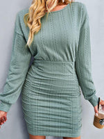 Mini Jurk met Ronde Hals en Effen Design - Mini Dresses - Jurkjes.co