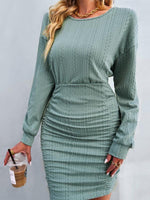 Mini Jurk met Ronde Hals en Effen Design - Mini Dresses - Jurkjes.co