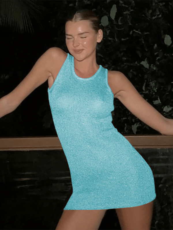 Mini Jurk met Ronde Hals en Effen Kleur - Group2 - Jurkjes.co