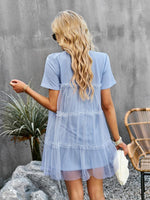 Mini Jurk met Ronde Hals en Mesh Inzet - Midi Dresses - Jurkjes.co