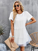 Mini Jurk met Ronde Hals en Mesh Inzet - Midi Dresses - Jurkjes.co