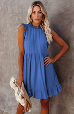 Mini Jurk met Ronde Hals en Ruches - Mini Dresses - Jurkjes.co