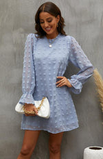 Mini Jurk met Ronde Hals en Textuurdetails - Mini Dresses - Jurkjes.co