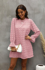 Mini Jurk met Ronde Hals en Textuurdetails - Mini Dresses - Jurkjes.co