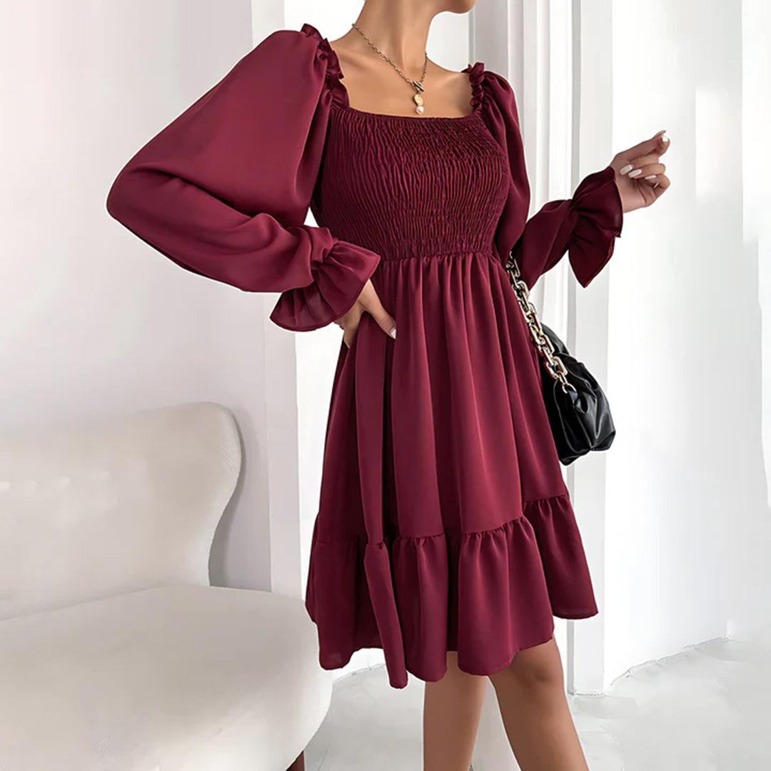 Mini-jurk met Ruches en Lange Mouwen - Women Summer Dress - Jurkjes.co