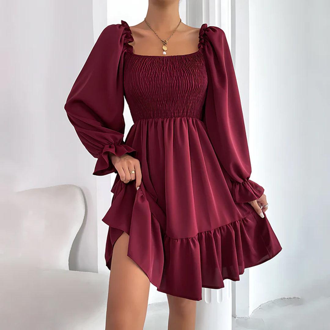 Mini-jurk met Ruches en Lange Mouwen - Women Summer Dress - Jurkjes.co