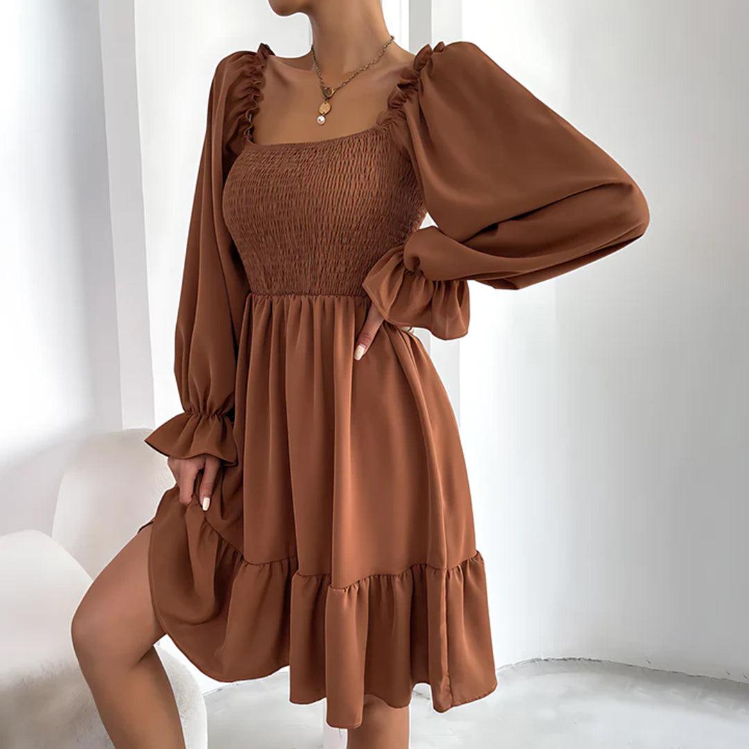 Mini-jurk met Ruches en Lange Mouwen - Women Summer Dress - Jurkjes.co