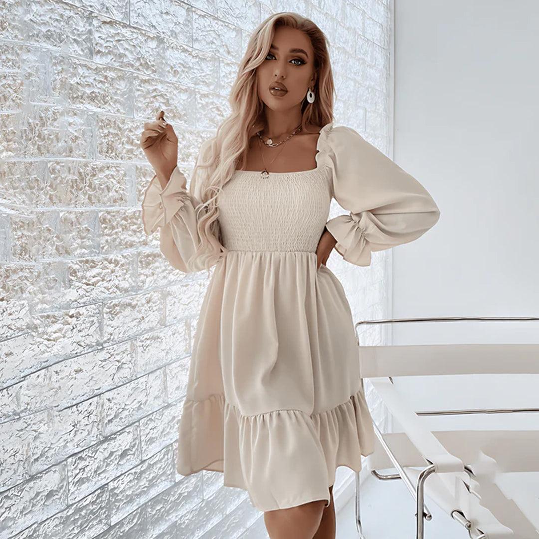 Mini-jurk met Ruches en Lange Mouwen - Women Summer Dress - Jurkjes.co