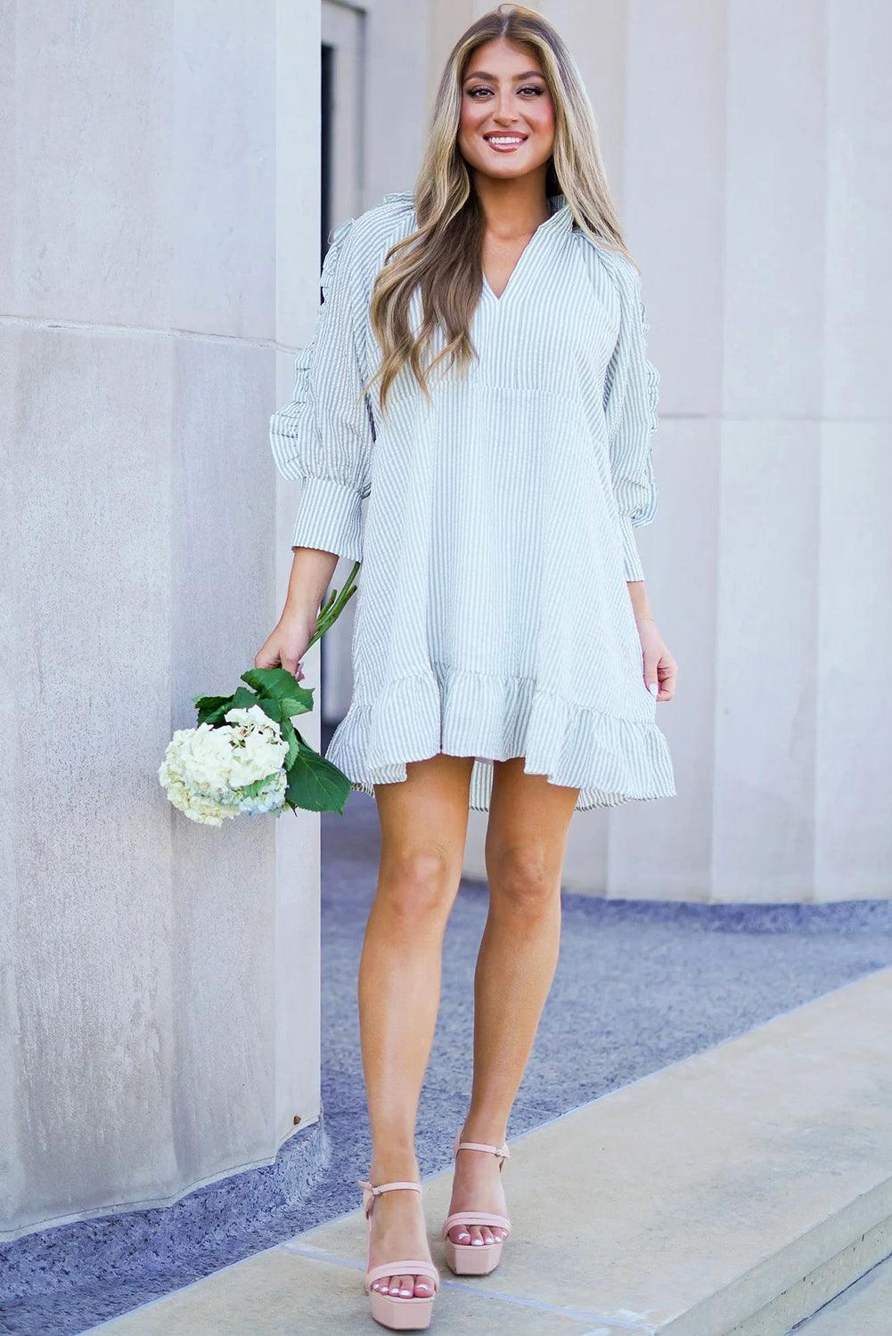 Mini Jurk met Ruches en Pofmouwen - Mini Dresses - Jurkjes.co