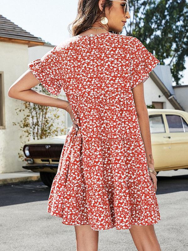 Mini Jurk met Ruffle Mouwen en Bloemenprint - Mini Dresses - Jurkjes.co