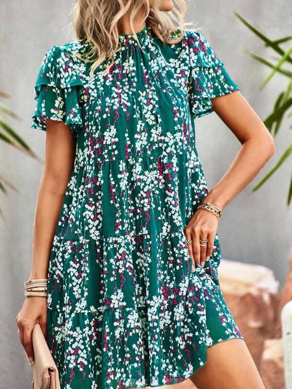 Mini Jurk met Ruffled Kraag en Bloemenprint - Mini Dresses - Jurkjes.co