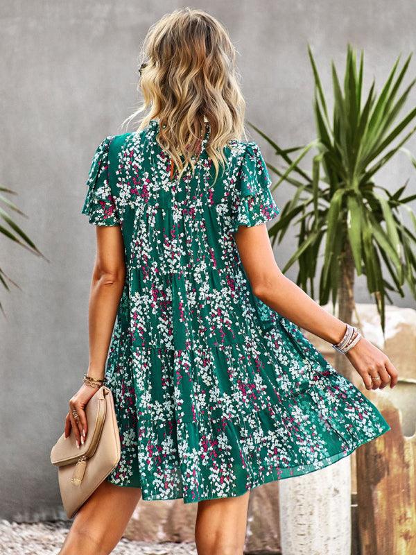 Mini Jurk met Ruffled Kraag en Bloemenprint - Mini Dresses - Jurkjes.co