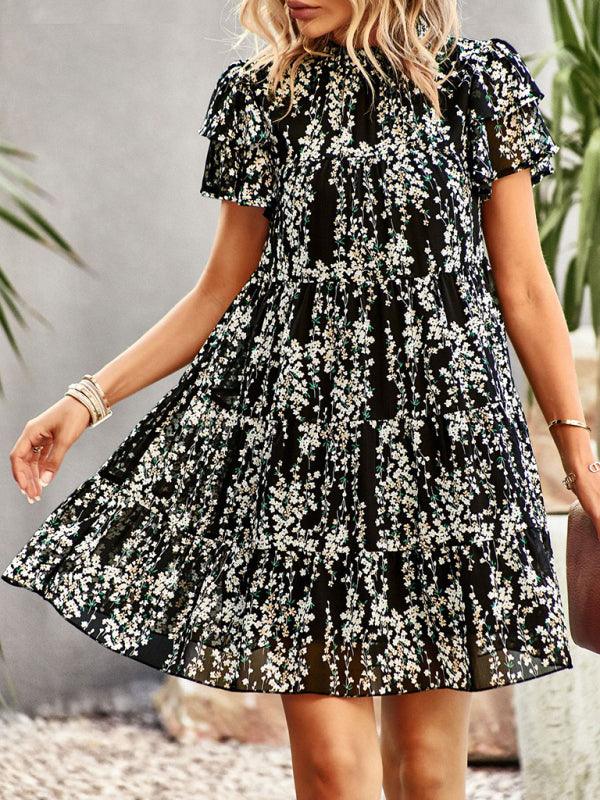 Mini Jurk met Ruffled Kraag en Bloemenprint - Mini Dresses - Jurkjes.co