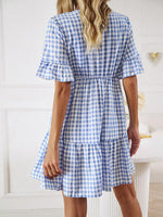 Mini Jurk met Ruitpatroon en Rimpelmouwen - Group5 - Jurkjes.co