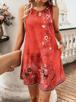 Mini Jurk met Sleutelhals en Bloemenprint - Mini Dresses - Jurkjes.co