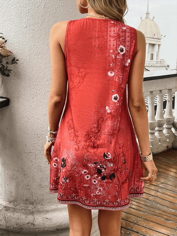 Mini Jurk met Sleutelhals en Bloemenprint - Mini Dresses - Jurkjes.co