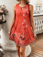 Mini Jurk met Sleutelhals en Bloemenprint - Mini Dresses - Jurkjes.co