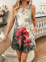 Mini Jurk met Sleutelhals en Bloemenprint - Mini Dresses - Jurkjes.co