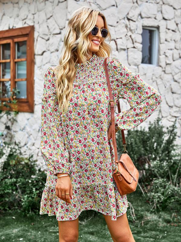 Mini Jurk met Smock-detail en Bloemenprint - Mini Dresses - Jurkjes.co