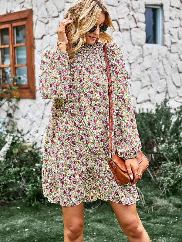 Mini Jurk met Smock-detail en Bloemenprint - Mini Dresses - Jurkjes.co