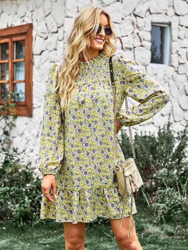 Mini Jurk met Smock-detail en Bloemenprint - Mini Dresses - Jurkjes.co