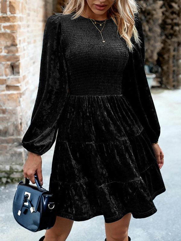 Mini Jurk met Smocktop en Lange Mouwen - Midi Dresses - Jurkjes.co