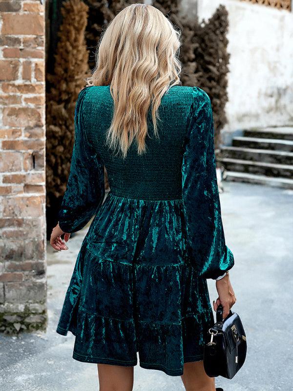 Mini Jurk met Smocktop en Lange Mouwen - Midi Dresses - Jurkjes.co