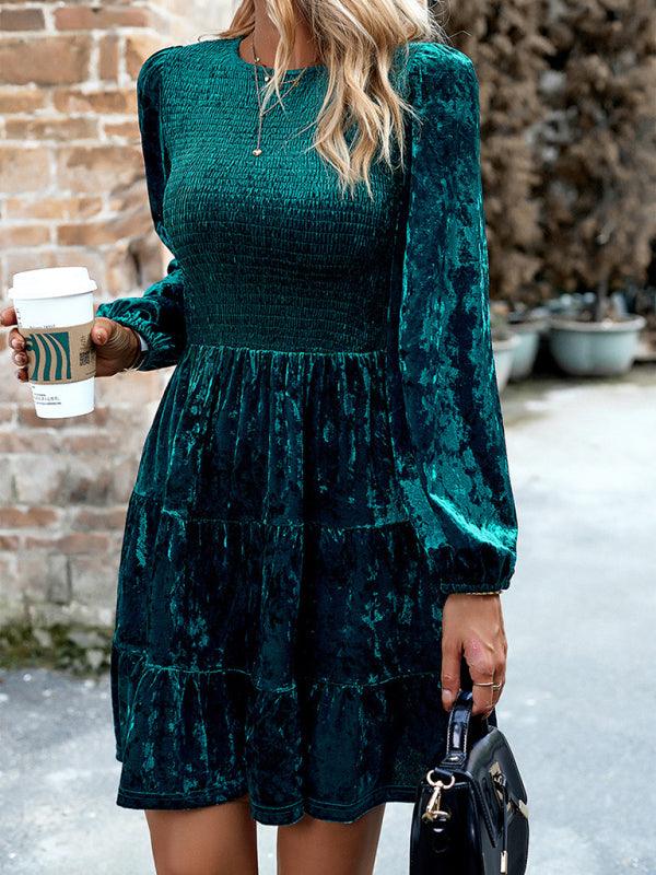 Mini Jurk met Smocktop en Lange Mouwen - Midi Dresses - Jurkjes.co