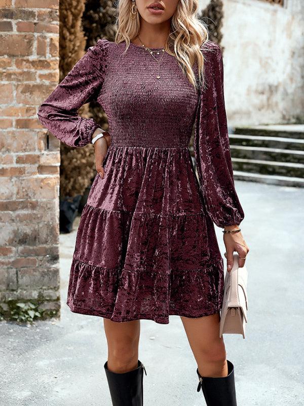 Mini Jurk met Smocktop en Lange Mouwen - Midi Dresses - Jurkjes.co