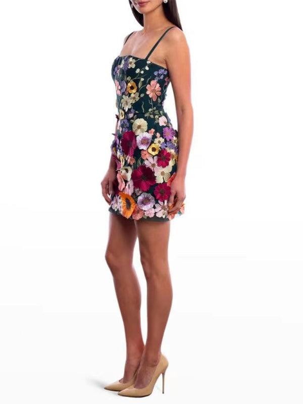 Mini Jurk met Spaghetti Bandjes en Bloemen - Group1 - Jurkjes.co
