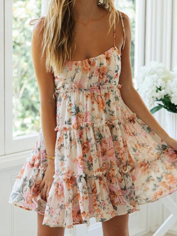 Mini Jurk met Spaghetti Bandjes en Bloemenprint - Mini Dresses - Jurkjes.co