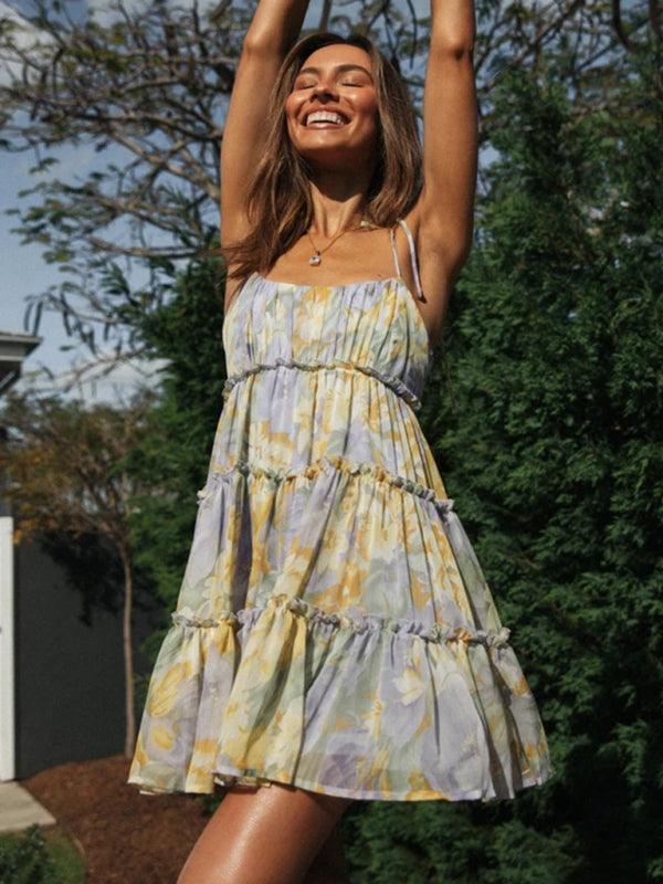 Mini Jurk met Spaghetti Bandjes en Bloemenprint - Mini Dresses - Jurkjes.co