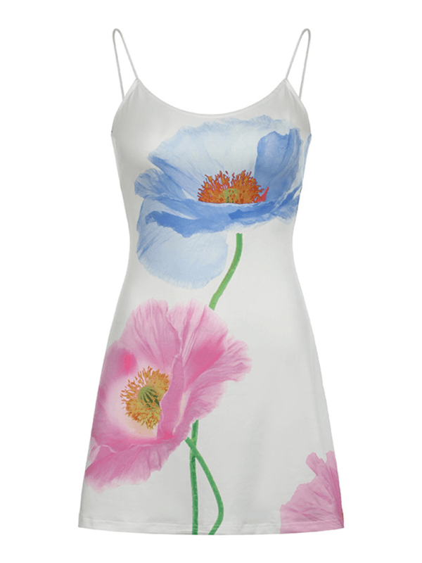 Mini Jurk met Spaghetti Bandjes en Bloemenprint - Mini Dresses - Jurkjes.co