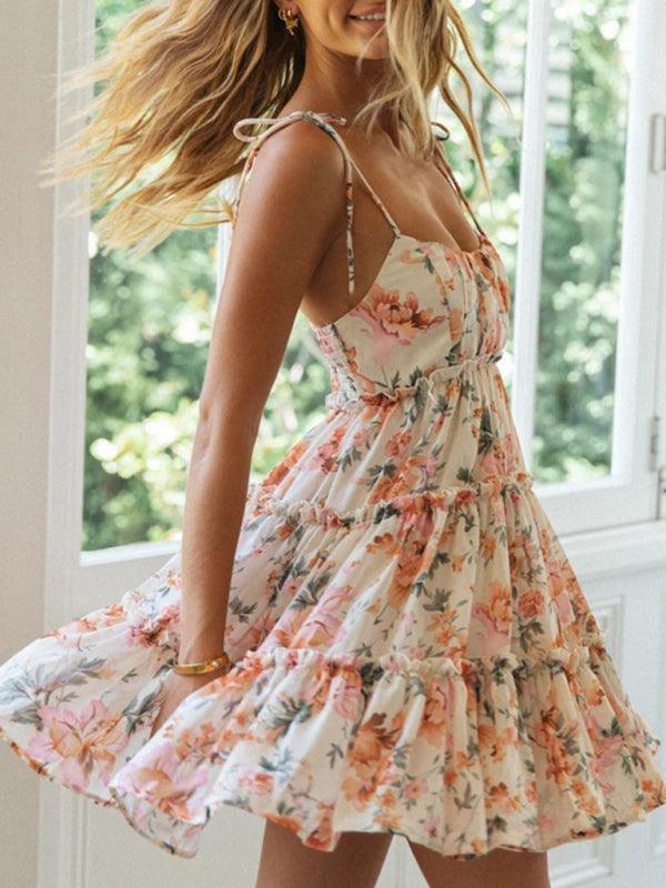 Mini Jurk met Spaghetti Bandjes en Bloemenprint - Mini Dresses - Jurkjes.co