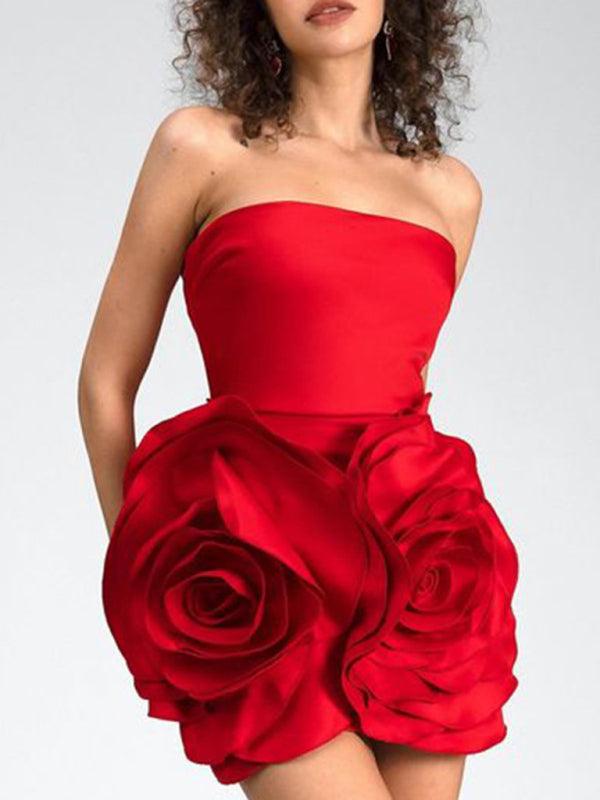 Mini Jurk met Strapless Bloemendetail - Maxi Dresses - Jurkjes.co