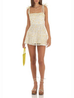 Mini Jurk met Strikbandjes en Bloemenprint - Mini Dresses - Jurkjes.co