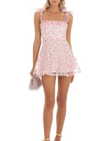 Mini Jurk met Strikbandjes en Bloemenprint - Mini Dresses - Jurkjes.co