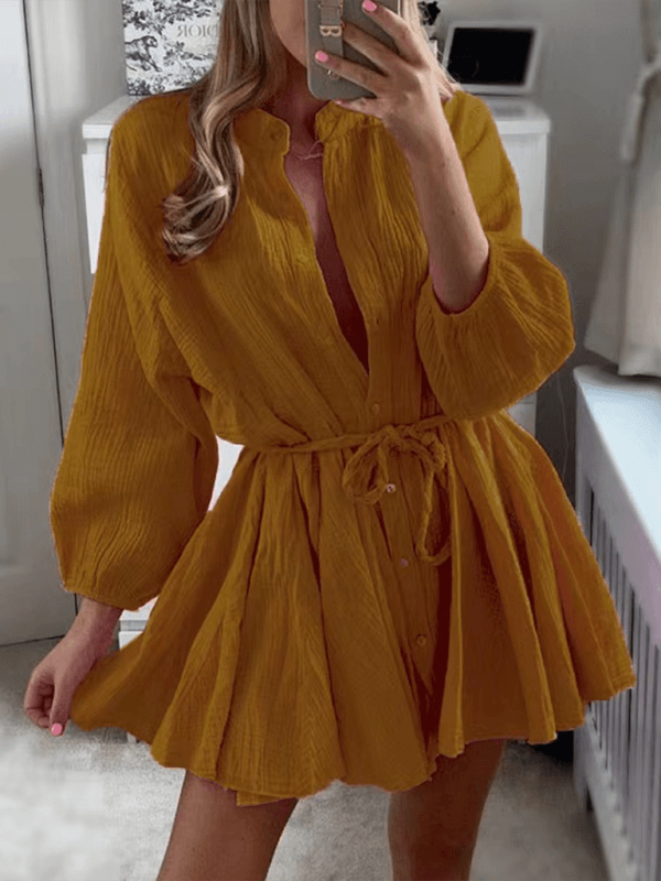 Mini Jurk met Strikceintuur en Lange Mouwen - Mini Dresses - Jurkjes.co