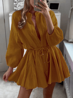 Mini Jurk met Strikceintuur en Lange Mouwen - Mini Dresses - Jurkjes.co