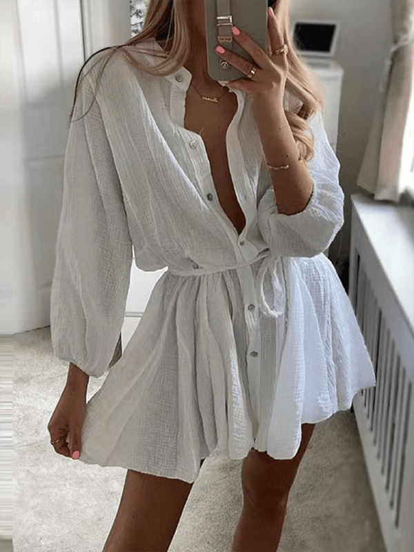 Mini Jurk met Strikceintuur en Lange Mouwen - Mini Dresses - Jurkjes.co