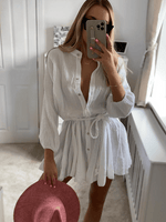 Mini Jurk met Strikceintuur en Lange Mouwen - Mini Dresses - Jurkjes.co