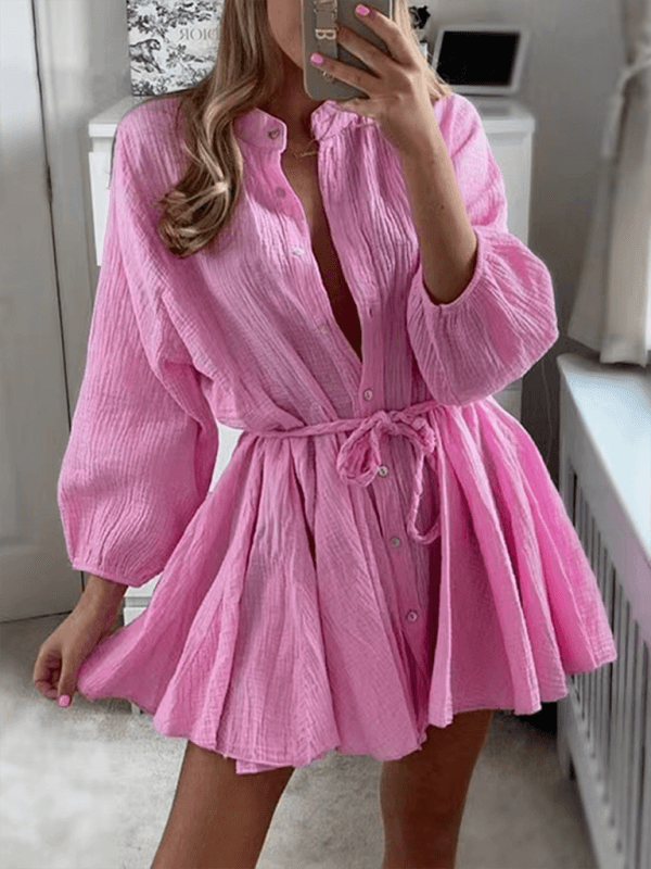 Mini Jurk met Strikceintuur en Lange Mouwen - Mini Dresses - Jurkjes.co