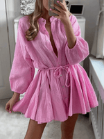 Mini Jurk met Strikceintuur en Lange Mouwen - Mini Dresses - Jurkjes.co