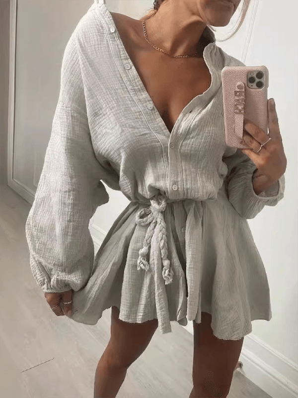 Mini Jurk met Strikceintuur en Lange Mouwen - Mini Dresses - Jurkjes.co