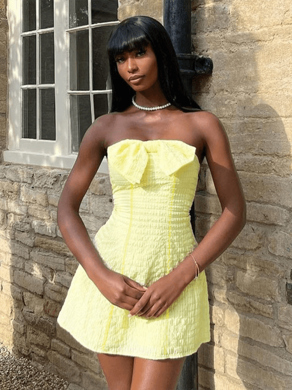 Mini Jurk met Strikdetail en Elastische Taille - Mini Dresses - Jurkjes.co