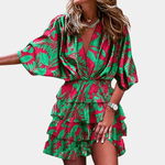 Mini Jurk met Tropisch Bladpatroon - CB - Dresses - Jurkjes.co