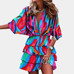 Mini Jurk met Tropisch Bladpatroon - CB - Dresses - Jurkjes.co