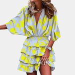 Mini Jurk met Tropisch Bladpatroon - CB - Dresses - Jurkjes.co