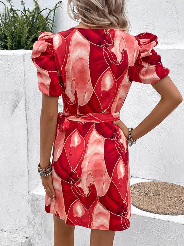 Mini Jurk met V-hals en Abstracte Print - Group12 - Jurkjes.co